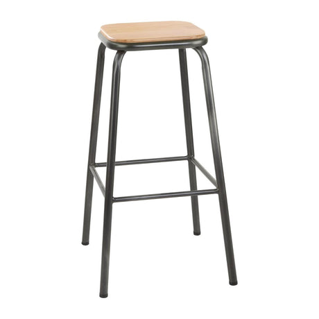 FB936 Bolero Cantina High Stools with Wooden Seat Pad Metallic Grey (Pack of 4) JD Catering Equipment Solutions Ltd