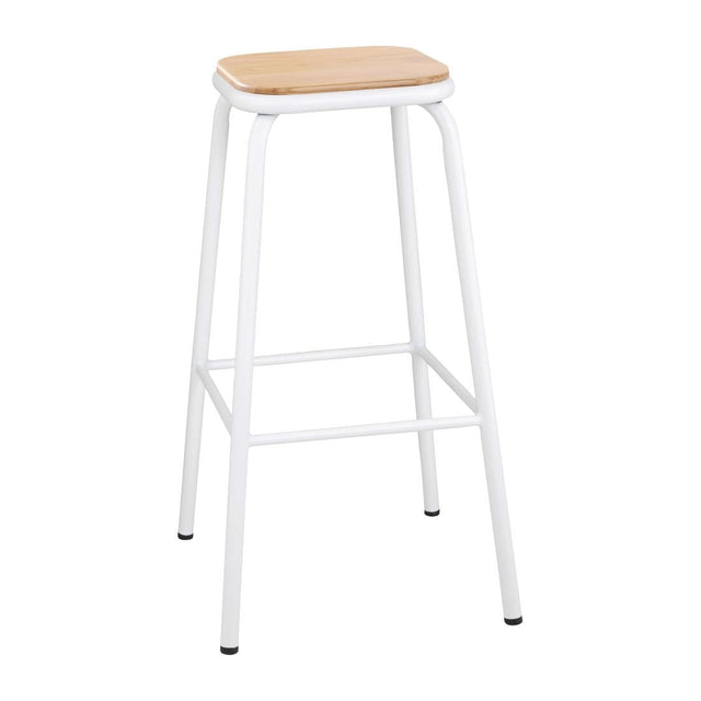 FB939 Bolero Cantina High Stools with Wooden Seat Pad White (Pack of 4) JD Catering Equipment Solutions Ltd