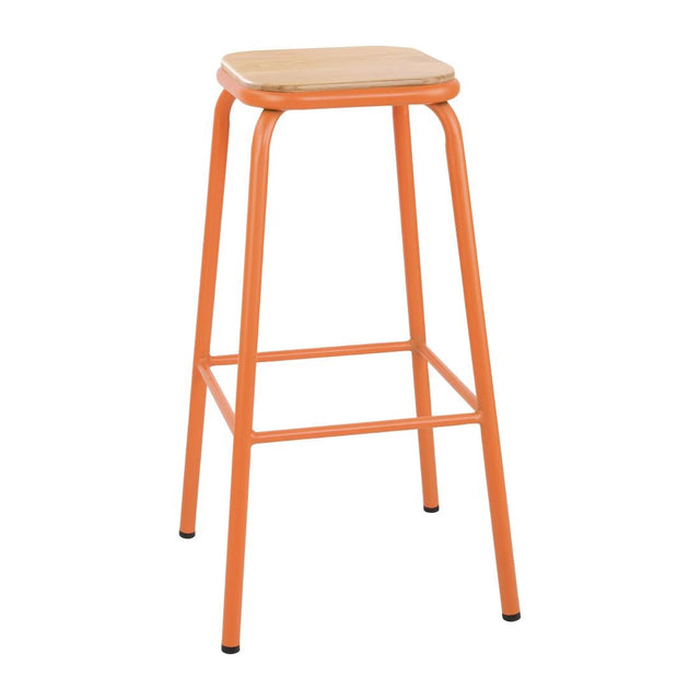 FB940 Bolero Cantina High Stools with Wooden Seat Pad Orange (Pack of 4) JD Catering Equipment Solutions Ltd