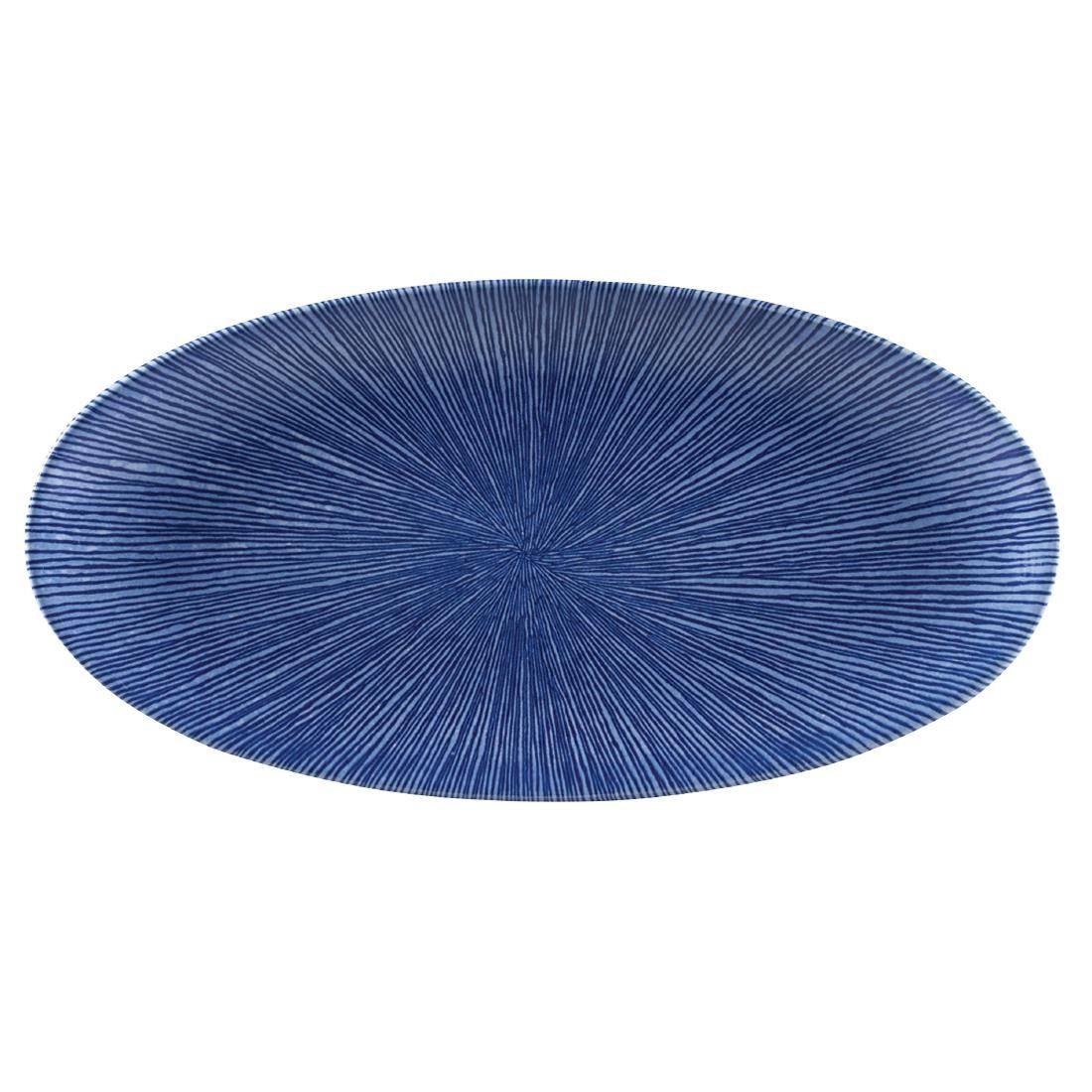 FC112 Churchill Studio Prints Agano Oval Chefs Plates Blue 347 x 173mm (Pack of 6) JD Catering Equipment Solutions Ltd