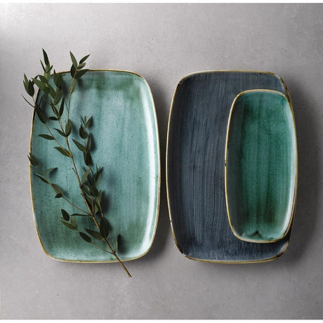 FC152 Churchill Stonecast No. 9 Oblong Chefs Plates 355 x 245mm Samphire Green (Pack of 6) - JD Catering Equipment Solutions Ltd