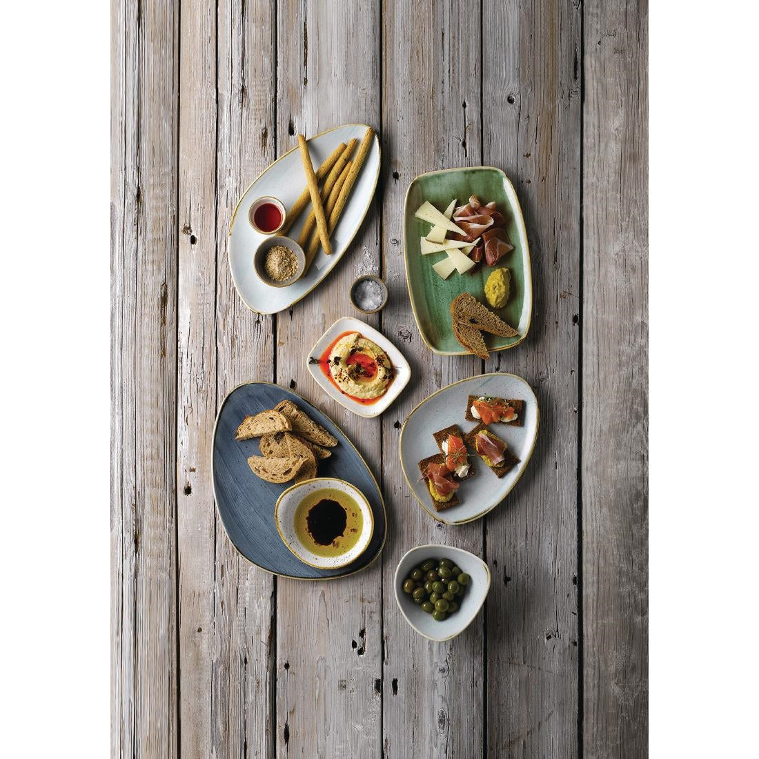 FC159 Churchill Stonecast Triangular Chefs Plates Duck Egg 304 x 205mm (Pack of 6) JD Catering Equipment Solutions Ltd