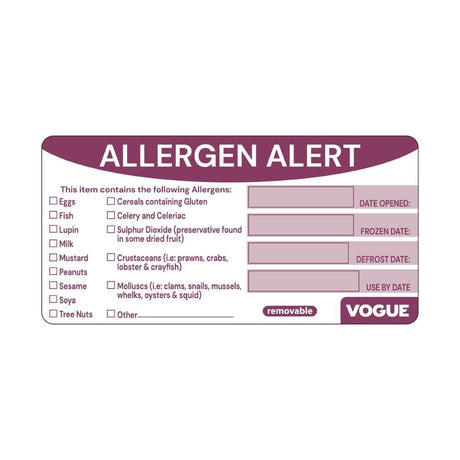 FC217 Vogue Removable Allergen Alert Food Labels (Pack of 250) JD Catering Equipment Solutions Ltd