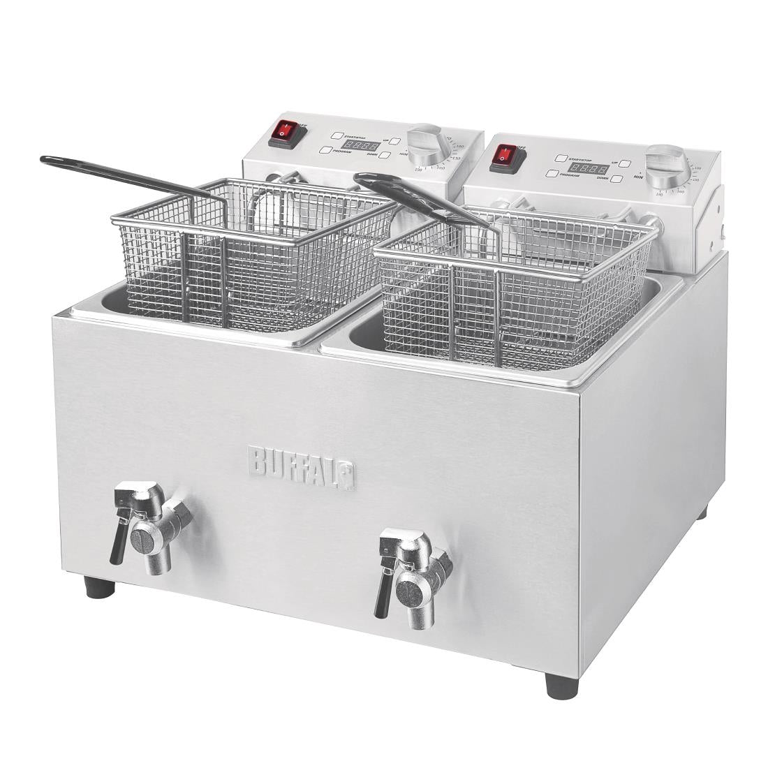 FC375 Buffalo Twin Tank Twin Basket 2x8Ltr Countertop Fryer with Timers 2x2.9kW JD Catering Equipment Solutions Ltd