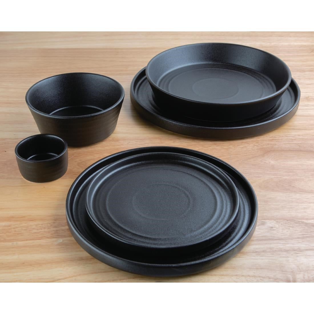 FD906 Olympia Cavolo Flat Round Bowls Textured Black 143mm (Pack of 6) JD Catering Equipment Solutions Ltd