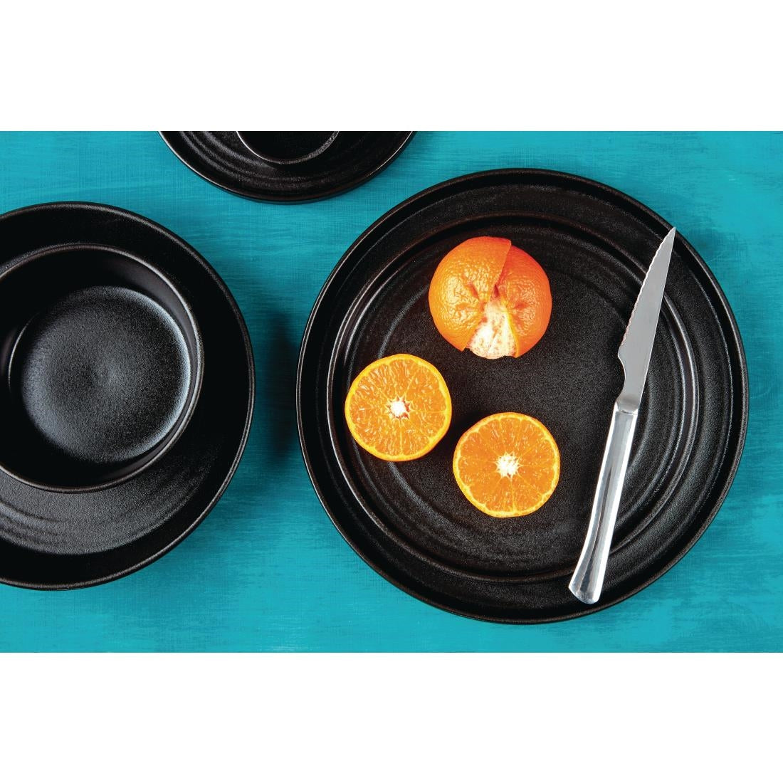 FD908 Olympia Cavolo Flat Round Plates Textured Black 180mm (Pack of 6) JD Catering Equipment Solutions Ltd