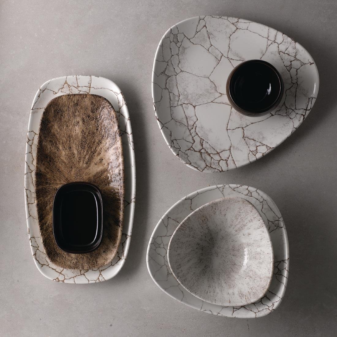 FR065 Churchill Studio Prints Kintsugi Agate Grey Chefs Oblong Plate 298 x 152mm (Pack of 12) JD Catering Equipment Solutions Ltd
