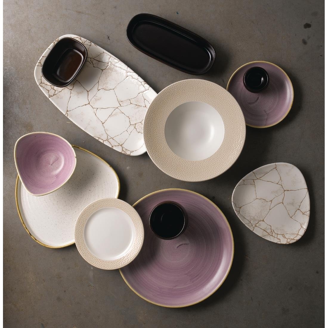 FR065 Churchill Studio Prints Kintsugi Agate Grey Chefs Oblong Plate 298 x 152mm (Pack of 12) JD Catering Equipment Solutions Ltd