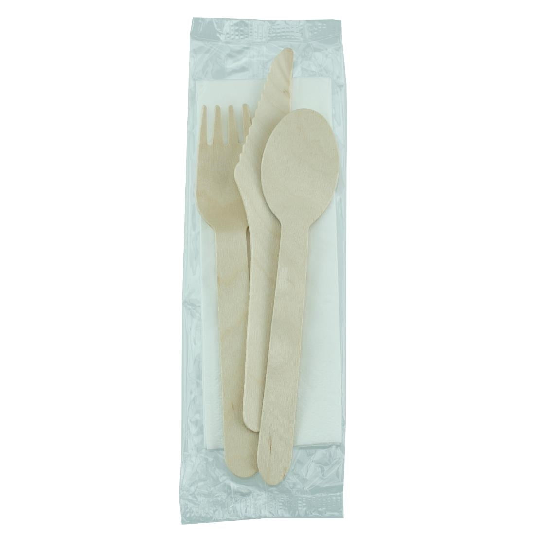 FS166 eGreen Individually Biofilm Wrapped 4-in-1 Wooden Cutlery Set (Pack of 250) JD Catering Equipment Solutions Ltd