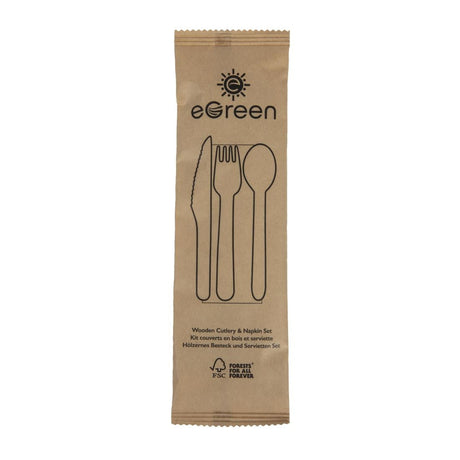 FS168 eGreen Individually Kraft Wrapped 4-in-1 Wooden Cutlery Set (Pack of 250) JD Catering Equipment Solutions Ltd