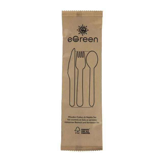 FS168 eGreen Individually Kraft Wrapped 4-in-1 Wooden Cutlery Set (Pack of 250) JD Catering Equipment Solutions Ltd