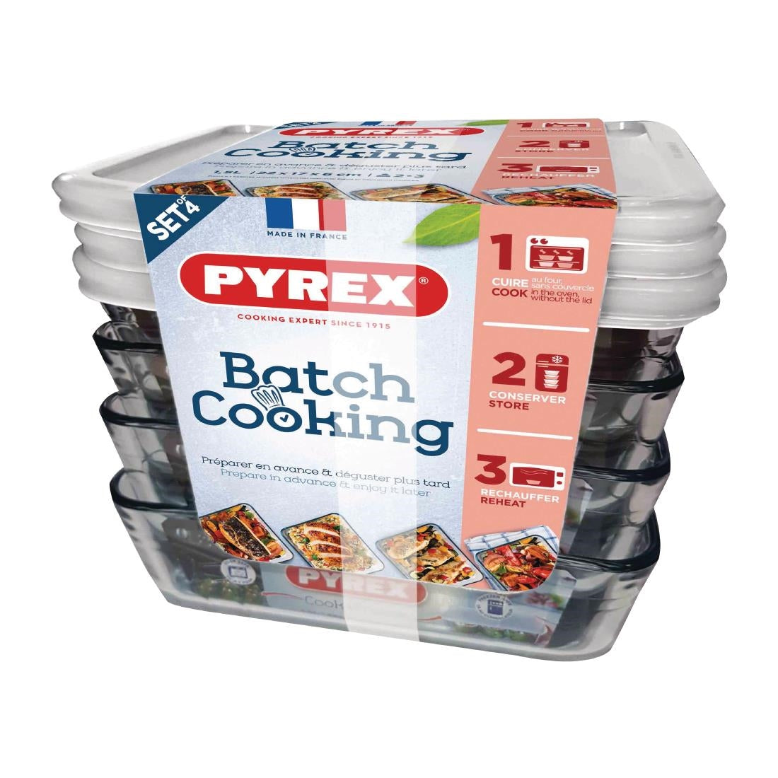 FS360 Pyrex Batch Cooking Cook & Freeze Food Storage Glass Containers Set Of 4 1.5 Ltr JD Catering Equipment Solutions Ltd