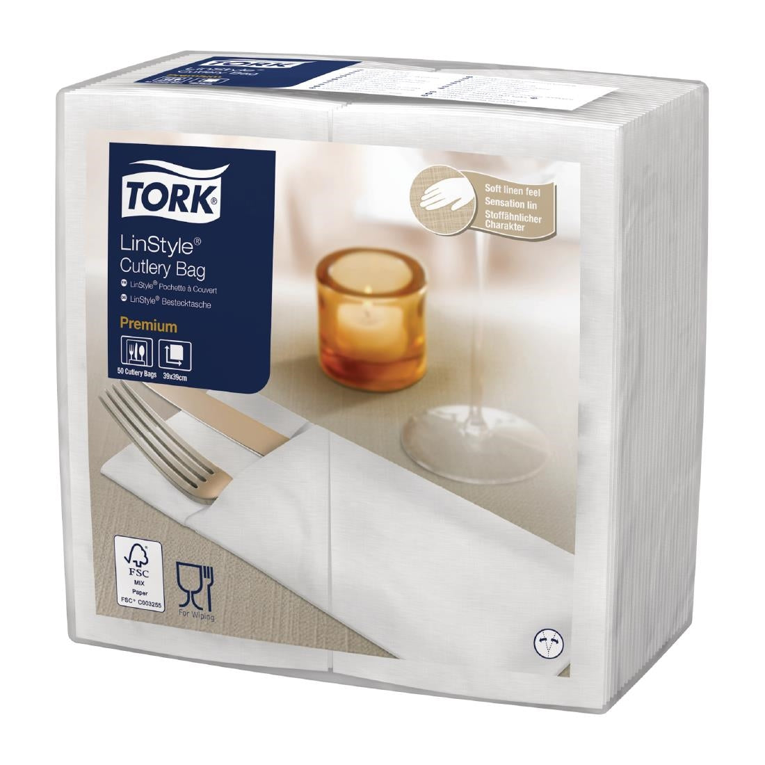 FS375 Tork Premium LinStyle Cutlery Napkins White (Pack of 12 x 50) JD Catering Equipment Solutions Ltd