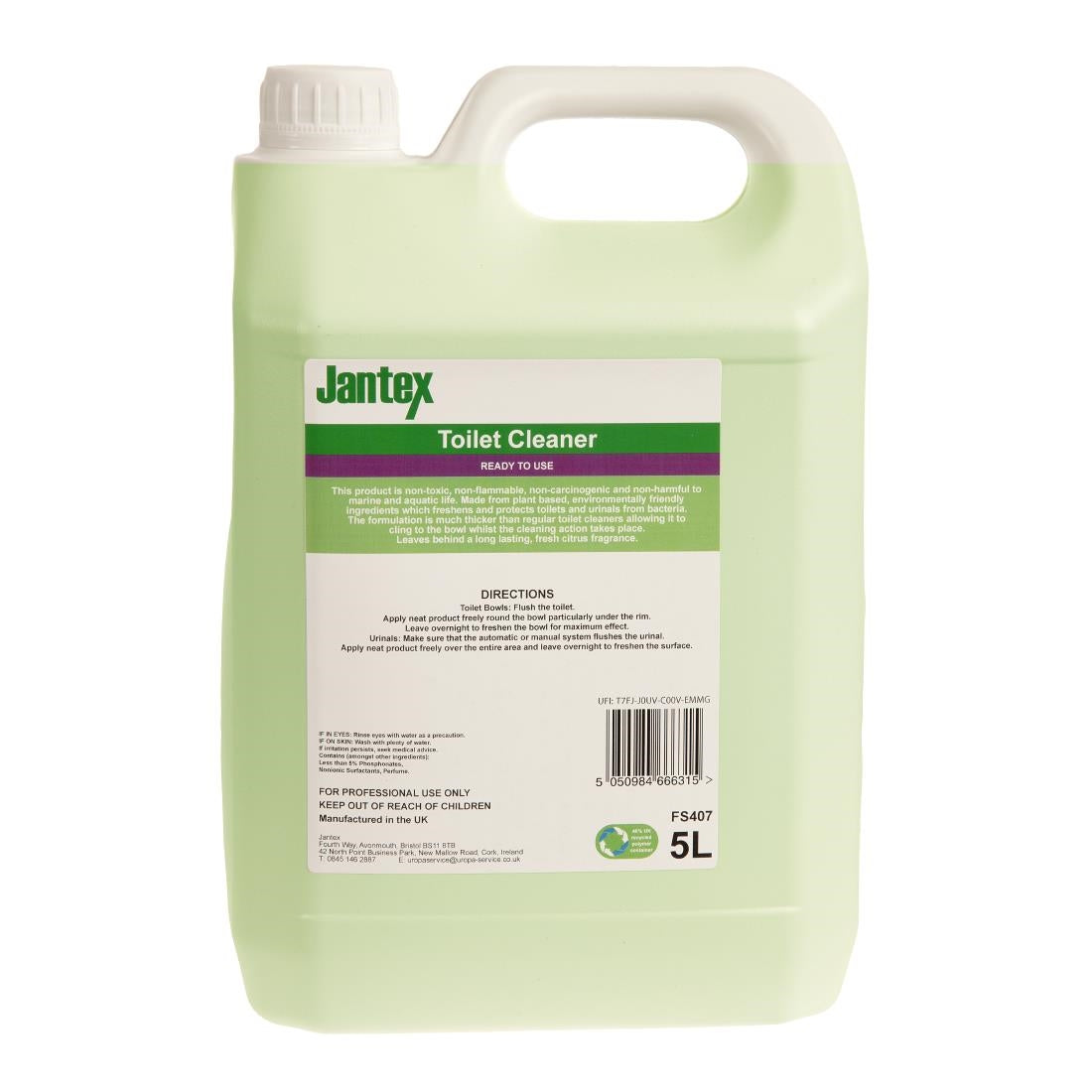 FS407 Jantex Green Toilet Cleaner Ready To Use 5Ltr JD Catering Equipment Solutions Ltd