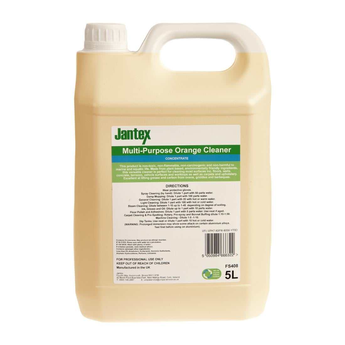 FS408 Jantex Green Orange Multipurpose Cleaner Concentrate 5Ltr JD Catering Equipment Solutions Ltd