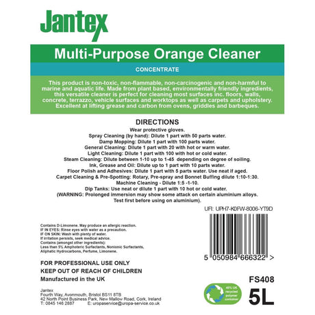 FS408 Jantex Green Orange Multipurpose Cleaner Concentrate 5Ltr JD Catering Equipment Solutions Ltd