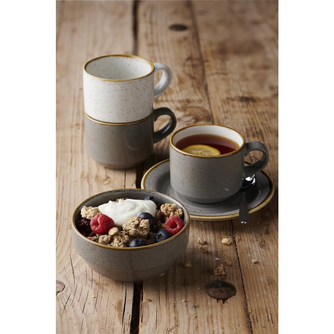 FS904 Churchill Stonecast Profile Stacking Cup Barley White 227ml (Pack of 12) JD Catering Equipment Solutions Ltd