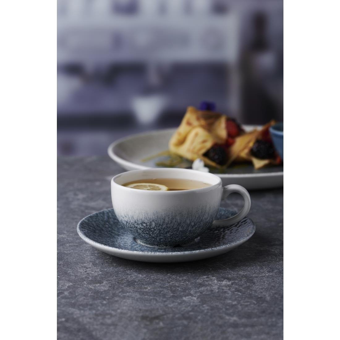 FS934 Churchill Raku Duo Cappuccino Saucer Topaz Blue 159mm (Pack of 12) JD Catering Equipment Solutions Ltd