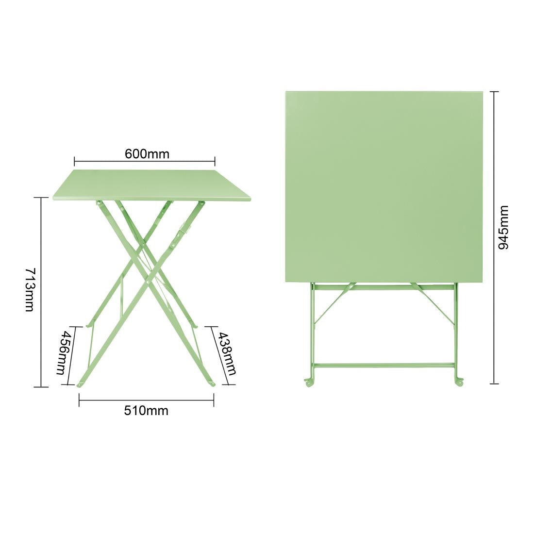 FT271 Bolero Square Pavement Style Steel Folding Table Light Green 600mm JD Catering Equipment Solutions Ltd