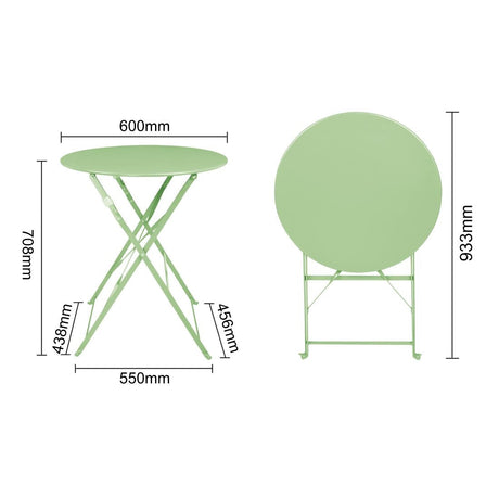 FT272 Bolero Round Pavement Style Steel Folding Table Light Green 595mm JD Catering Equipment Solutions Ltd