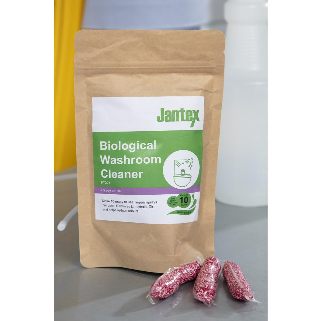 FT321 Jantex Green Biological Washroom Cleaner Sachets (Pack of 10) JD Catering Equipment Solutions Ltd