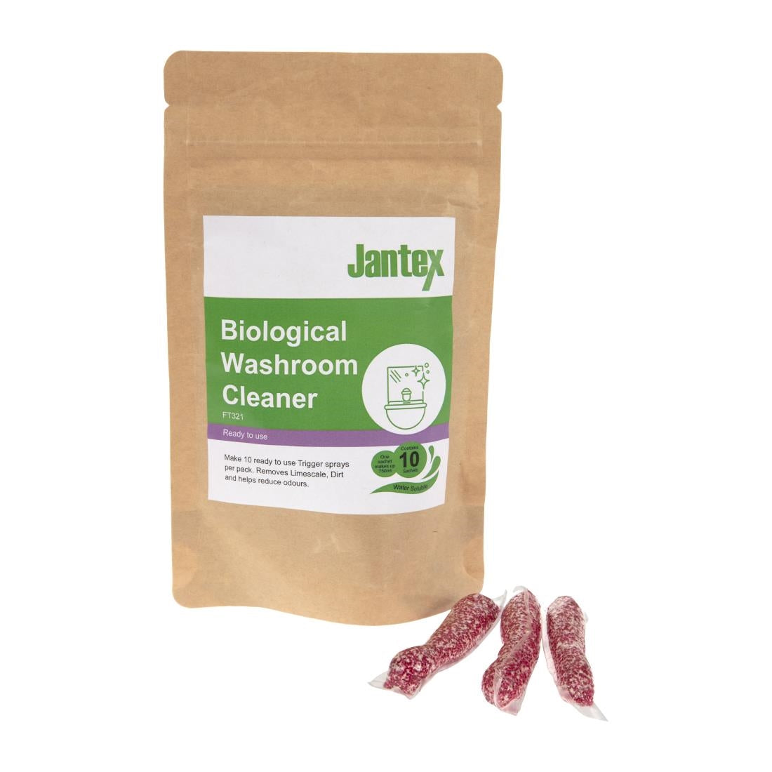 FT321 Jantex Green Biological Washroom Cleaner Sachets (Pack of 10) JD Catering Equipment Solutions Ltd