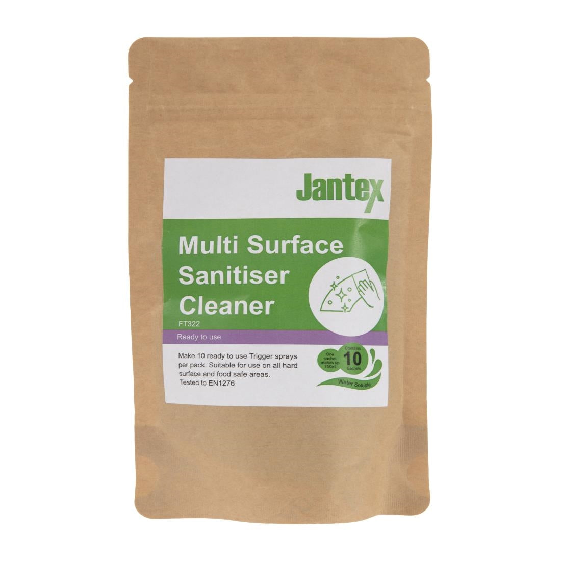 FT322 Jantex Green Kitchen Surface Sanitiser Sachets (Pack of 10) JD Catering Equipment Solutions Ltd