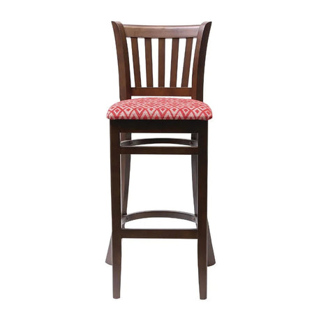 FT430 Manhattan Dark Walnut Bar Chair with Red Diamond Padded Seat - JD Catering Equipment Solutions Ltd
