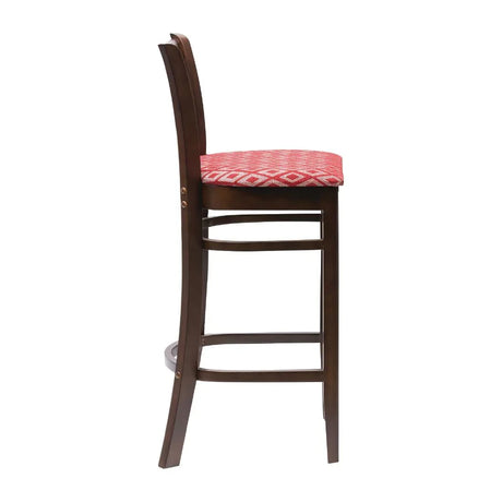 FT430 Manhattan Dark Walnut Bar Chair with Red Diamond Padded Seat - JD Catering Equipment Solutions Ltd