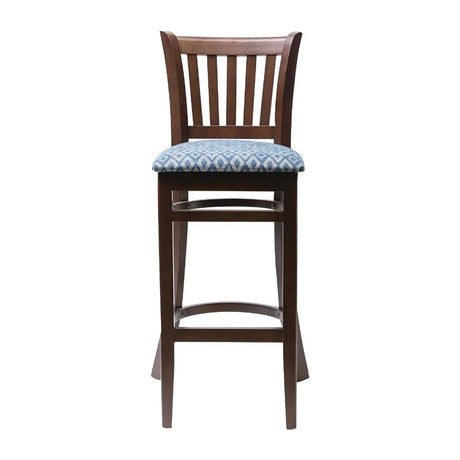 FT432 Manhattan Dark Walnut Bar Chair with Blue Diamond Padded Seat - JD Catering Equipment Solutions Ltd