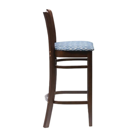 FT432 Manhattan Dark Walnut Bar Chair with Blue Diamond Padded Seat - JD Catering Equipment Solutions Ltd