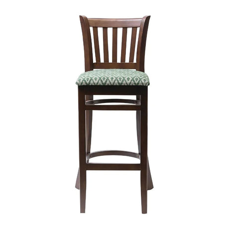 FT433 Manhattan Dark Walnut Bar Chair with Green Diamond Padded Seat - JD Catering Equipment Solutions Ltd