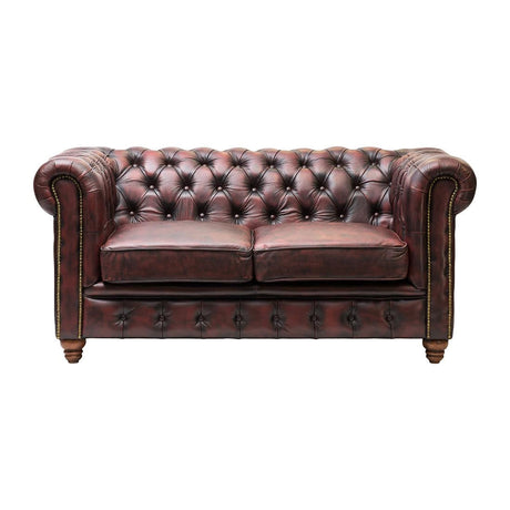 FT438 Chesterfield Leather Two-Seater Sofa Antique Red JD Catering Equipment Solutions Ltd