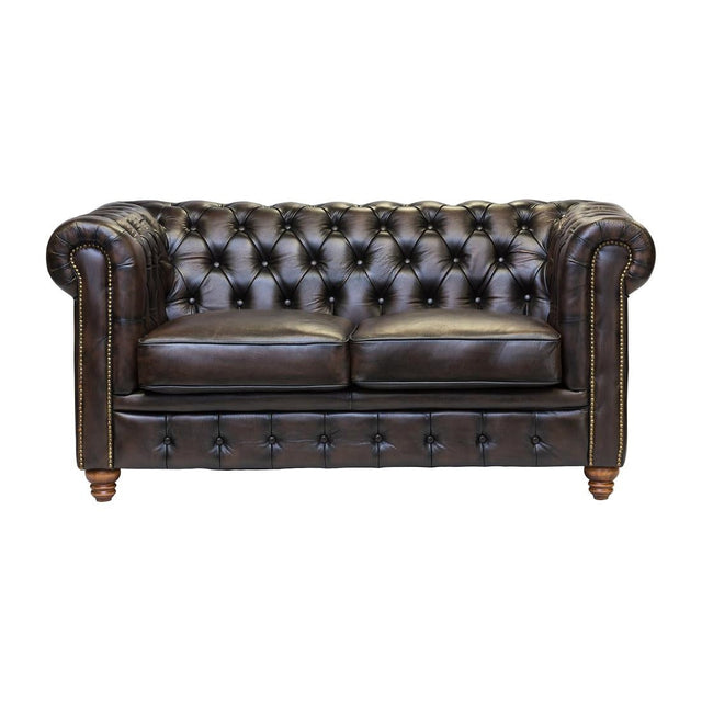 FT439 Chesterfield Leather Two-Seater Sofa Antique Brown JD Catering Equipment Solutions Ltd