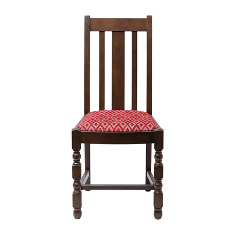 FT479 Mayfair Dark Wood High Back Dining Chair with Red Diamond Padded Seat (Pack of 2) JD Catering Equipment Solutions Ltd