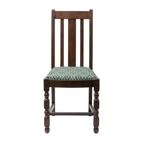 FT482 Mayfair Dark Wood High Back Dining Chair with Green Diamond Padded Seat (Pack of 2) JD Catering Equipment Solutions Ltd