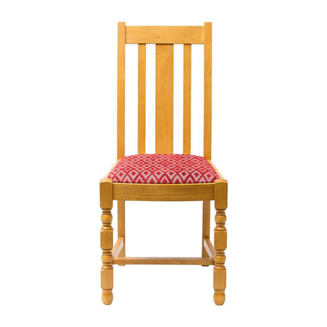FT483 Mayfair Soft Oak High Back Dining Chair with Red Diamond Padded Seat (Pack of 2) JD Catering Equipment Solutions Ltd