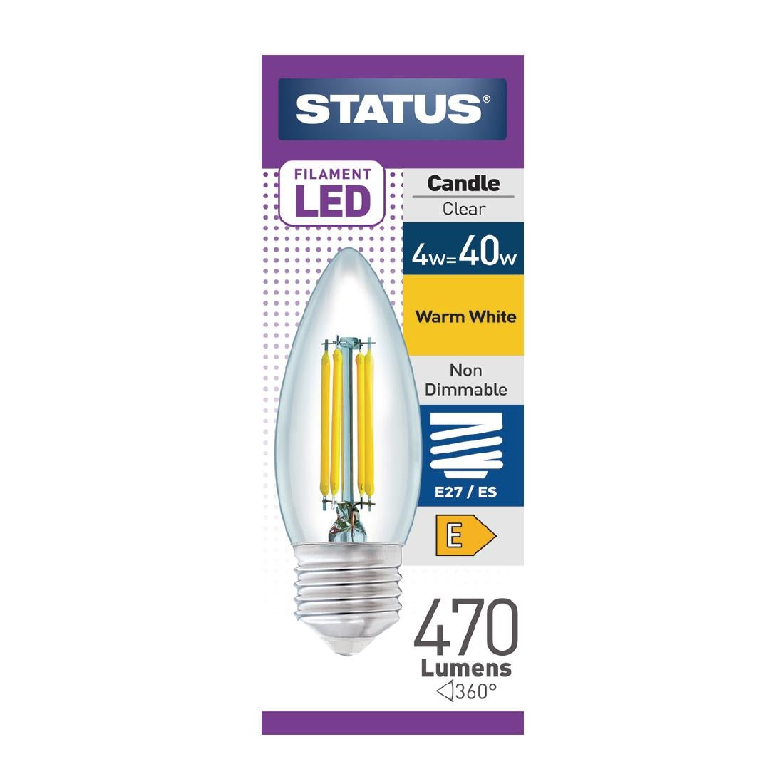 FW520 Status Filament LED Candle ES Warm White Light Bulb 4/40w JD Catering Equipment Solutions Ltd