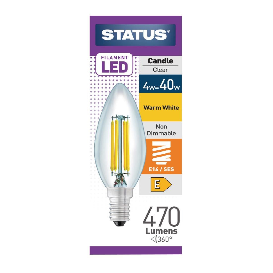 FW521 Status Filament LED Candle SES Warm White Light Bulb 4/40w JD Catering Equipment Solutions Ltd