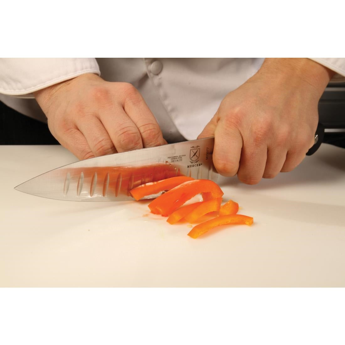 FW707 Mercer Culinary Genesis Precision Forged Chefs Knife Granton Edge Short Bolster 20.3cm JD Catering Equipment Solutions Ltd