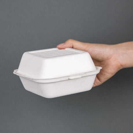 Fiesta Compostable Bagasse Burger Boxes with Bottom Ridges 153mm (Pack of 500) JD Catering Equipment Solutions Ltd