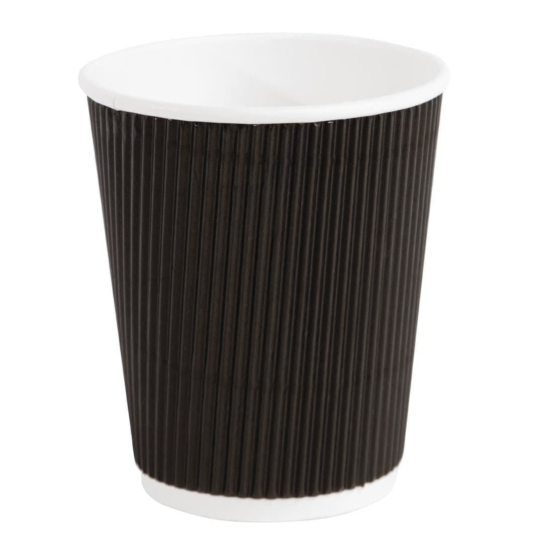 Fiesta Disposable Coffee Cups Ripple Wall Black 225ml / 8oz (Pack of 500) CM543 JD Catering Equipment Solutions Ltd