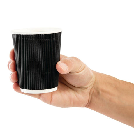 Fiesta Disposable Coffee Cups Ripple Wall Black 225ml / 8oz (Pack of 500) CM543 JD Catering Equipment Solutions Ltd