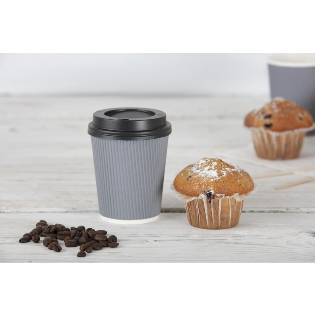 Fiesta Disposable Coffee Cups Ripple Wall Charcoal 225ml / 8oz (Pack of 500) JD Catering Equipment Solutions Ltd