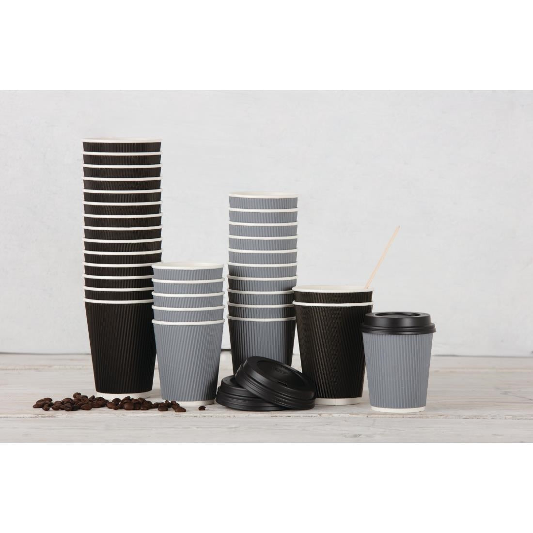 Fiesta Disposable Coffee Cups Ripple Wall Charcoal 340ml / 12oz (Pack of 25) JD Catering Equipment Solutions Ltd