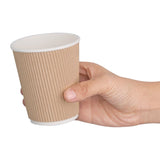 Fiesta Disposable Coffee Cups Ripple Wall Kraft 225ml / 8oz (Pack of 25) JD Catering Equipment Solutions Ltd