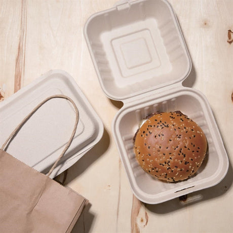 Fiesta Green Compostable Bagasse Burger Boxes Natural Colour 152mm (Pack of 500) JD Catering Equipment Solutions Ltd