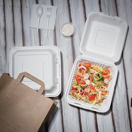 Fiesta Green Compostable Bagasse Hinged Food Containers 237mm (Pack of 200) JD Catering Equipment Solutions Ltd