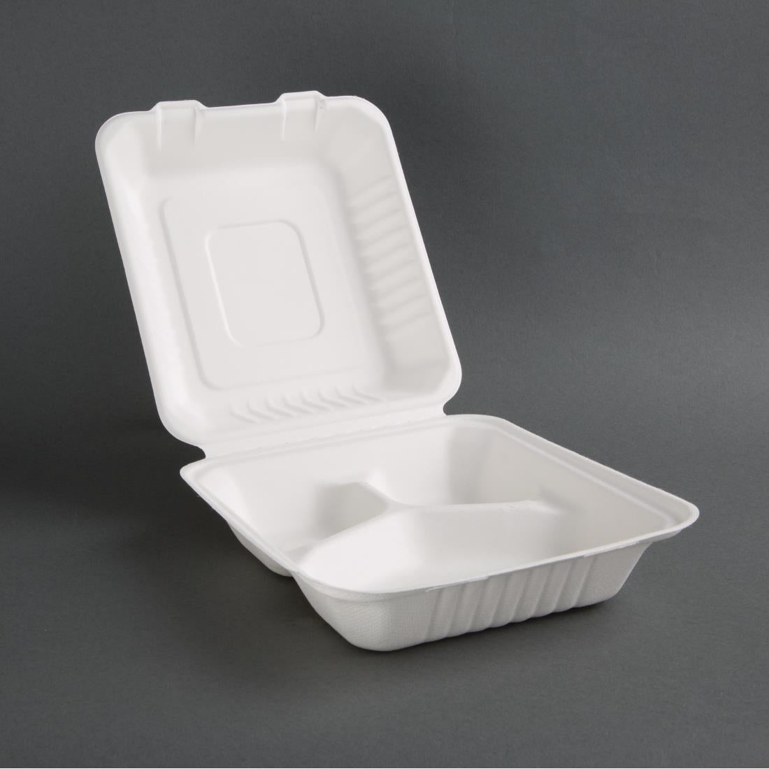 Fiesta Green Compostable Bagasse Three-Compartment Hinged Food Containers 201mm (Pack of 200) JD Catering Equipment Solutions Ltd