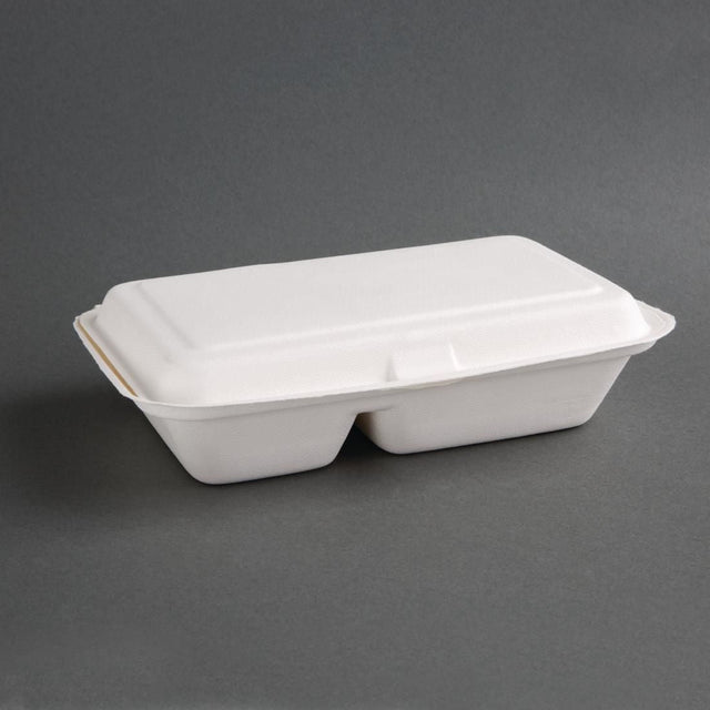 Fiesta Green Compostable Bagasse Two-Compartment Hinged Food Containers 253mm (Pack of 200) JD Catering Equipment Solutions Ltd